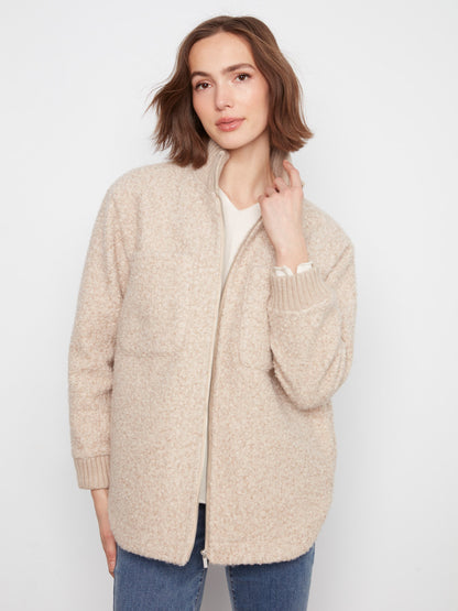Bouclé Zip-Up Jacket - Heather Almond