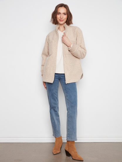 Bouclé Zip-Up Jacket - Heather Almond