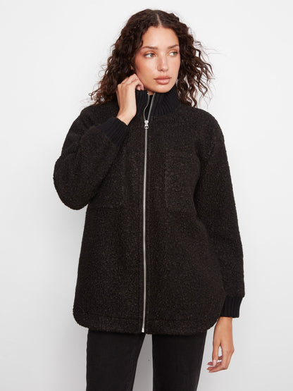 Bouclé Zip-Up Jacket - Black