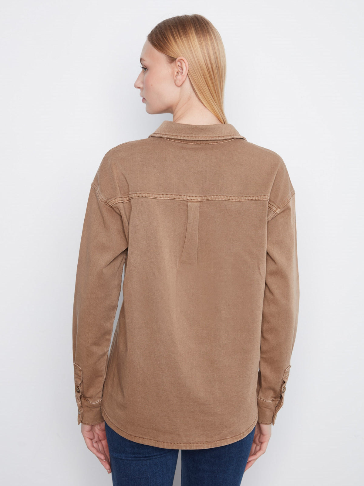 Button-Front Twill Overshirt - Walnut