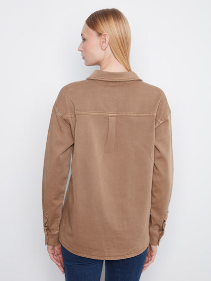 Button-Front Twill Overshirt - Walnut