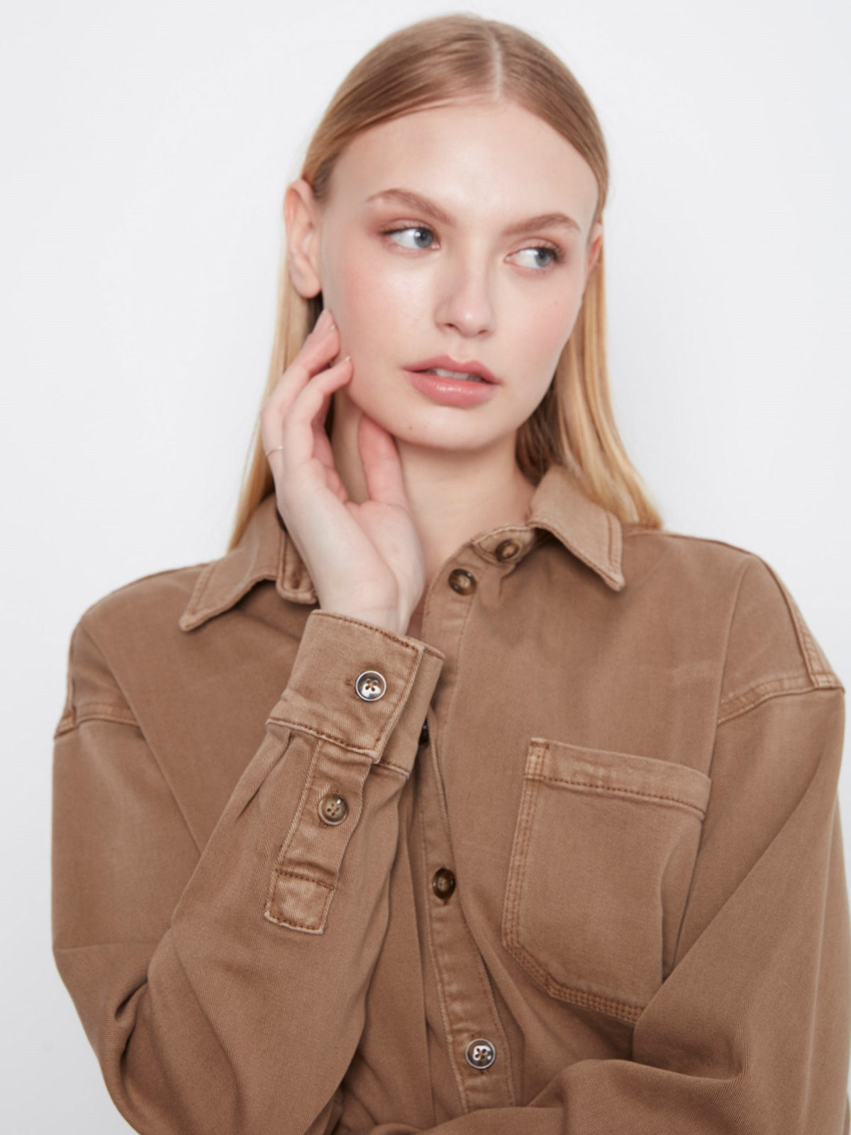 Button-Front Twill Overshirt - Walnut