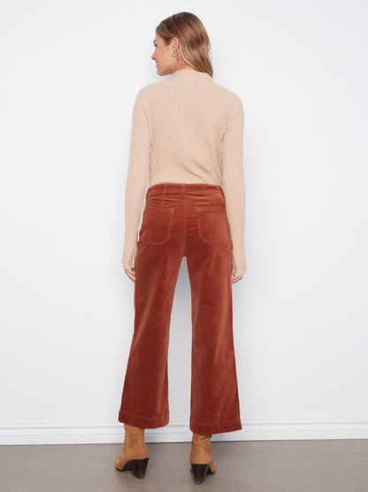 Cropped Wide Leg Stretch Corduroy Pants - Ginger