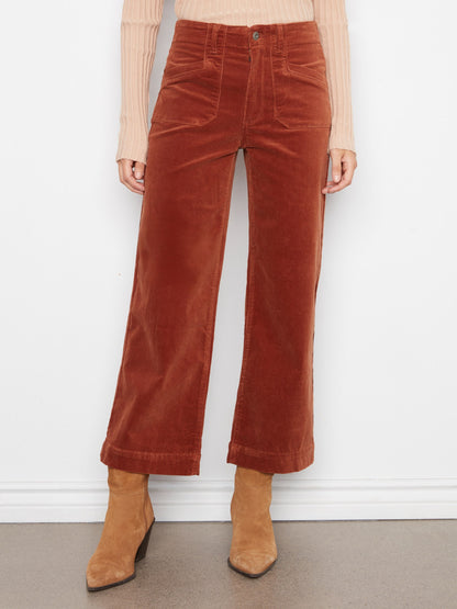 Cropped Wide Leg Stretch Corduroy Pants - Ginger