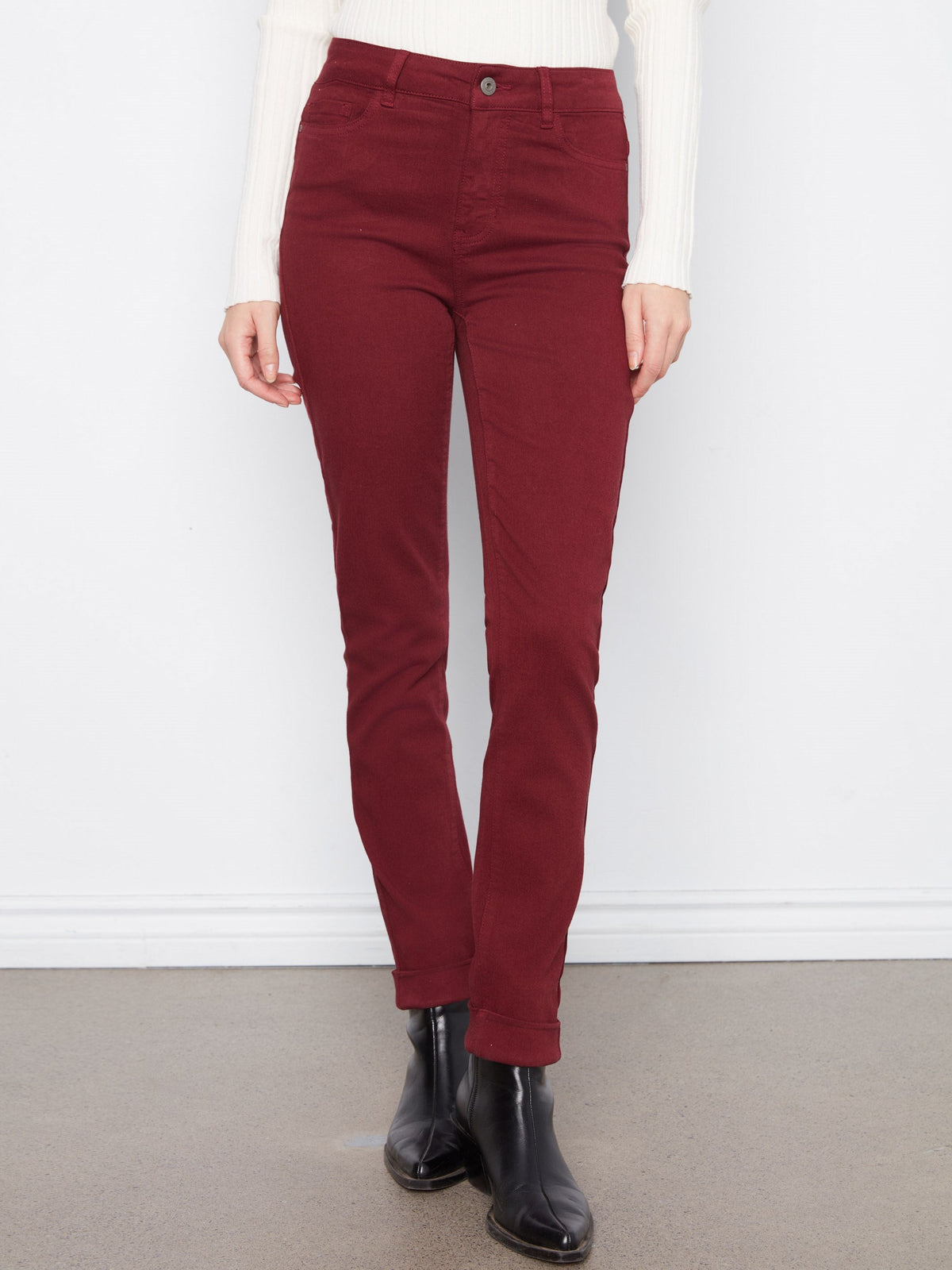 Cuffed Hem Twill Jeans - Merlot