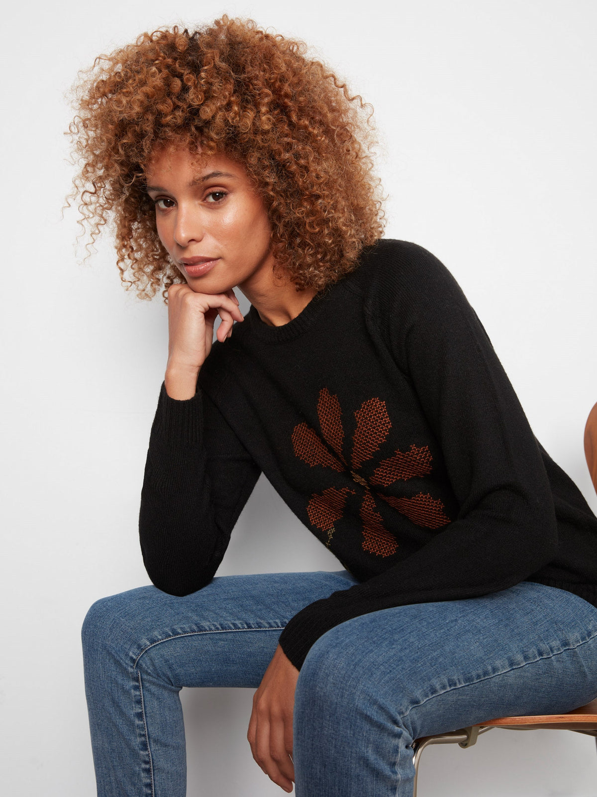 Embroidered Floral Raglan Sweater - Black