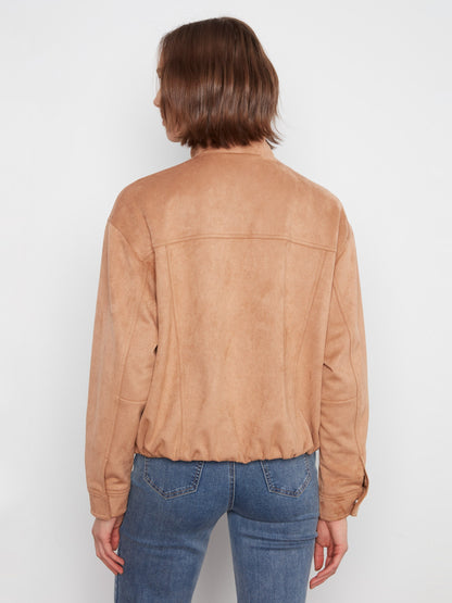 Faux Suede Bomber Jacket - Latte