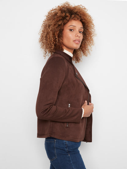 Faux Suede Moto Jacket - Coffee