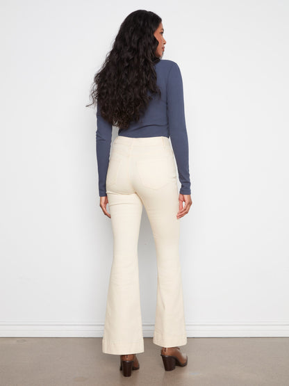 Flare Leg Stretch Twill Pants - Natural