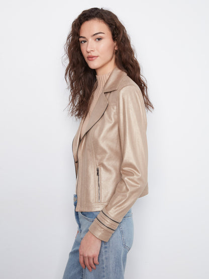 Foiled Vintage Faux Leather Jacket - Brass