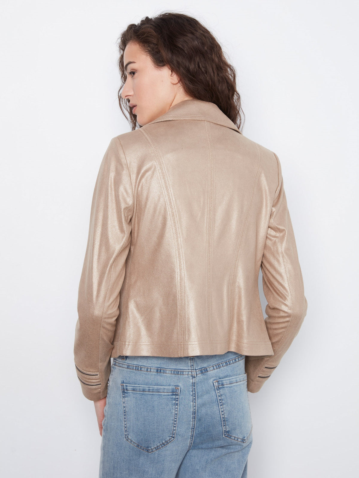 Foiled Vintage Faux Leather Jacket - Brass