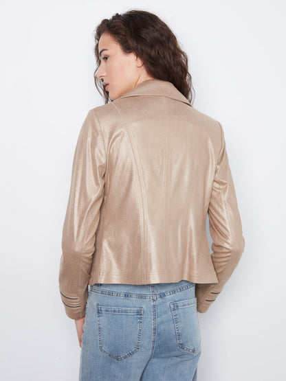 Foiled Vintage Faux Leather Jacket - Brass