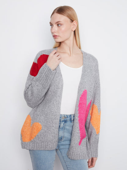 Heart Open Front Cardigan - Heather Grey
