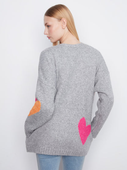 Heart Open Front Cardigan - Heather Grey
