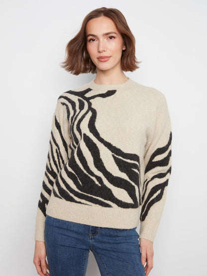 Jacquard Crew Neck Sweater - Zebra