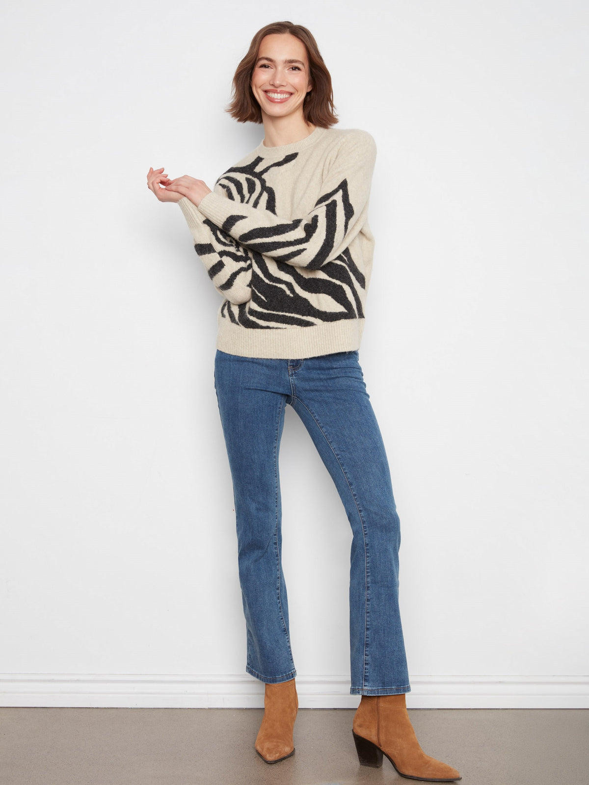 Jacquard Crew Neck Sweater - Zebra