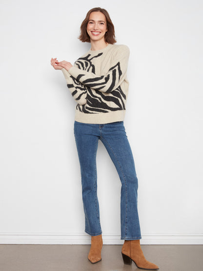 Jacquard Crew Neck Sweater - Zebra