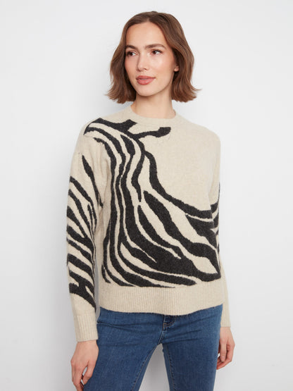 Jacquard Crew Neck Sweater - Zebra