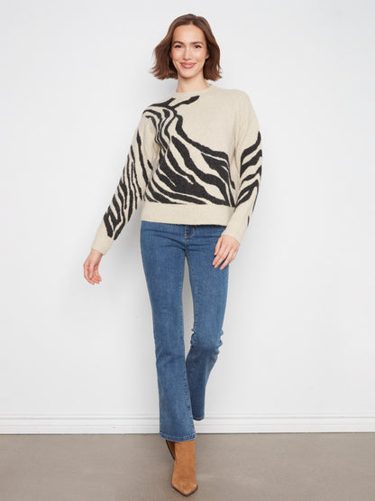Jacquard Crew Neck Sweater - Zebra
