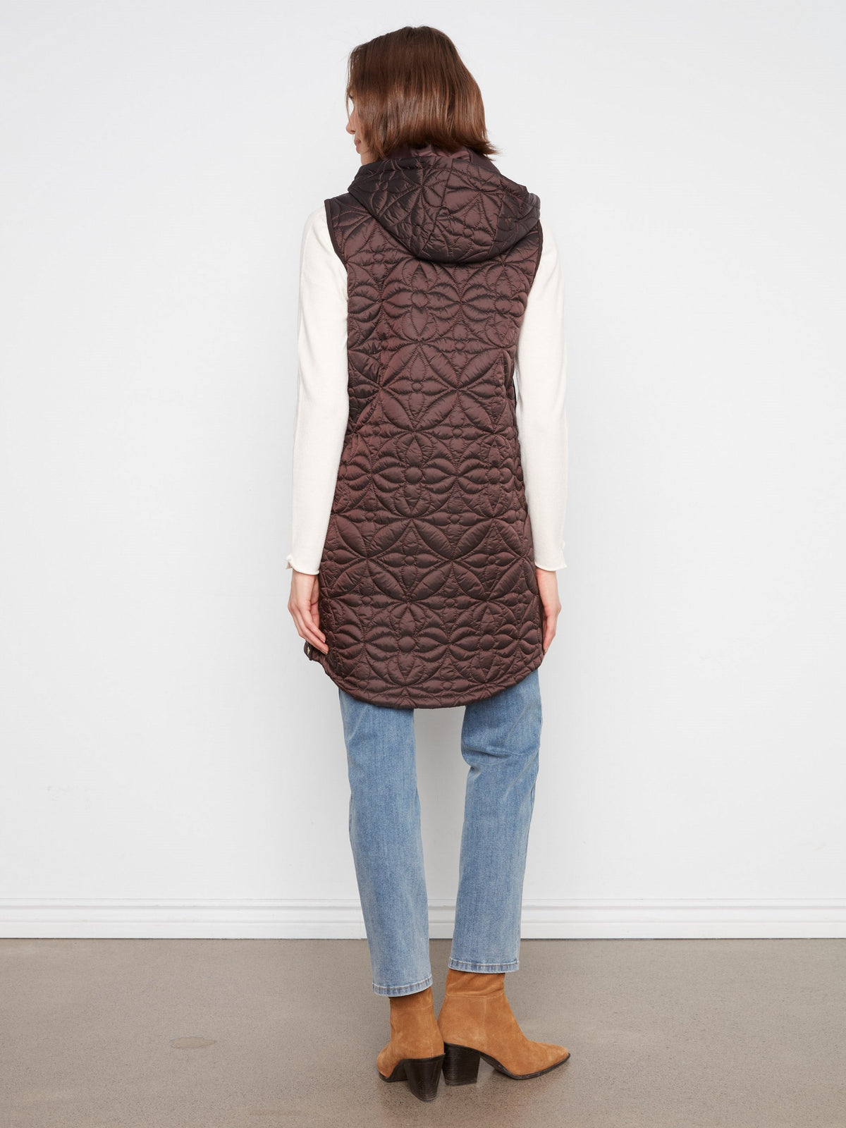 Long Hooded Puffer Vest - Mocha