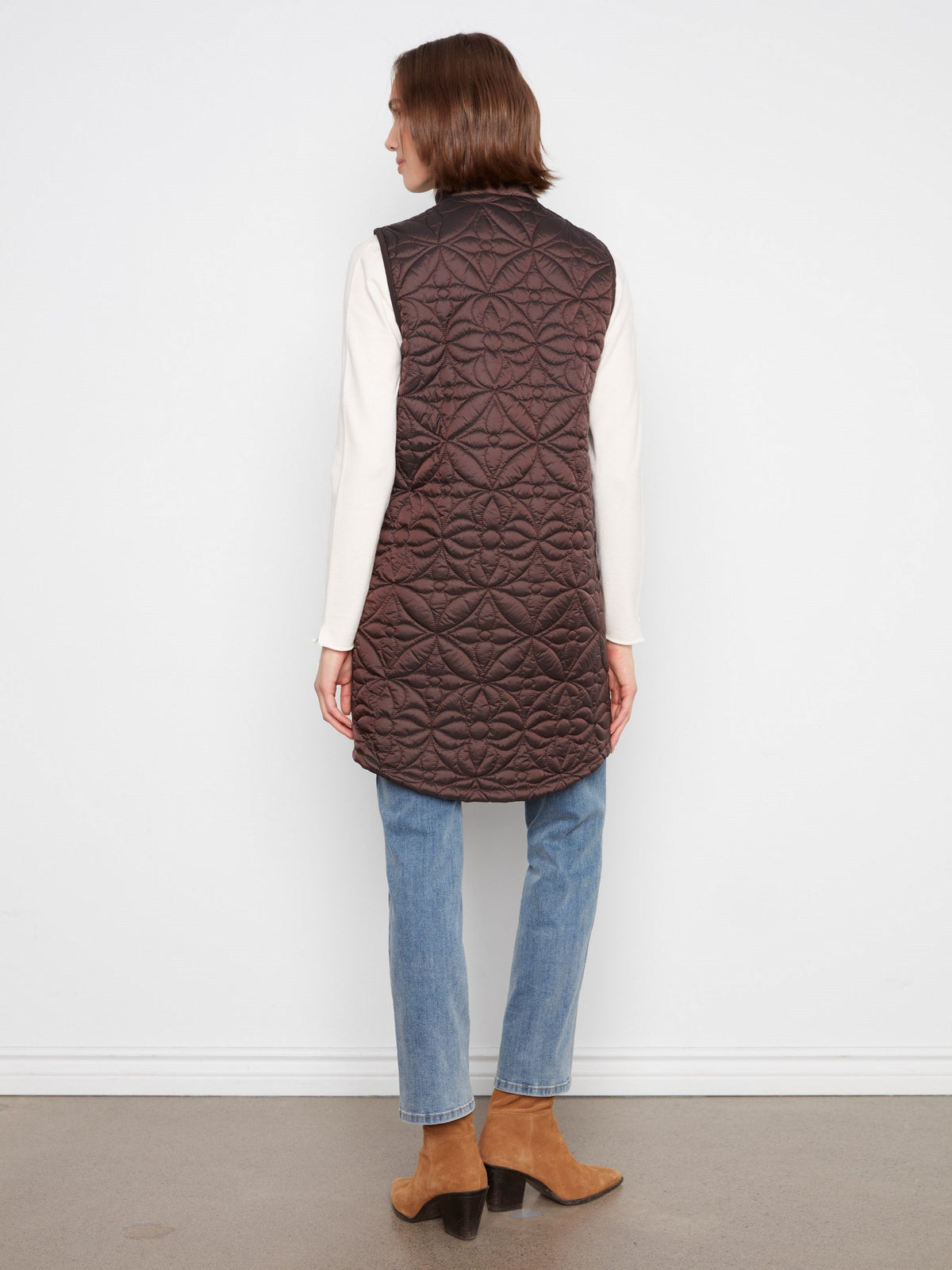 Long Hooded Puffer Vest - Mocha