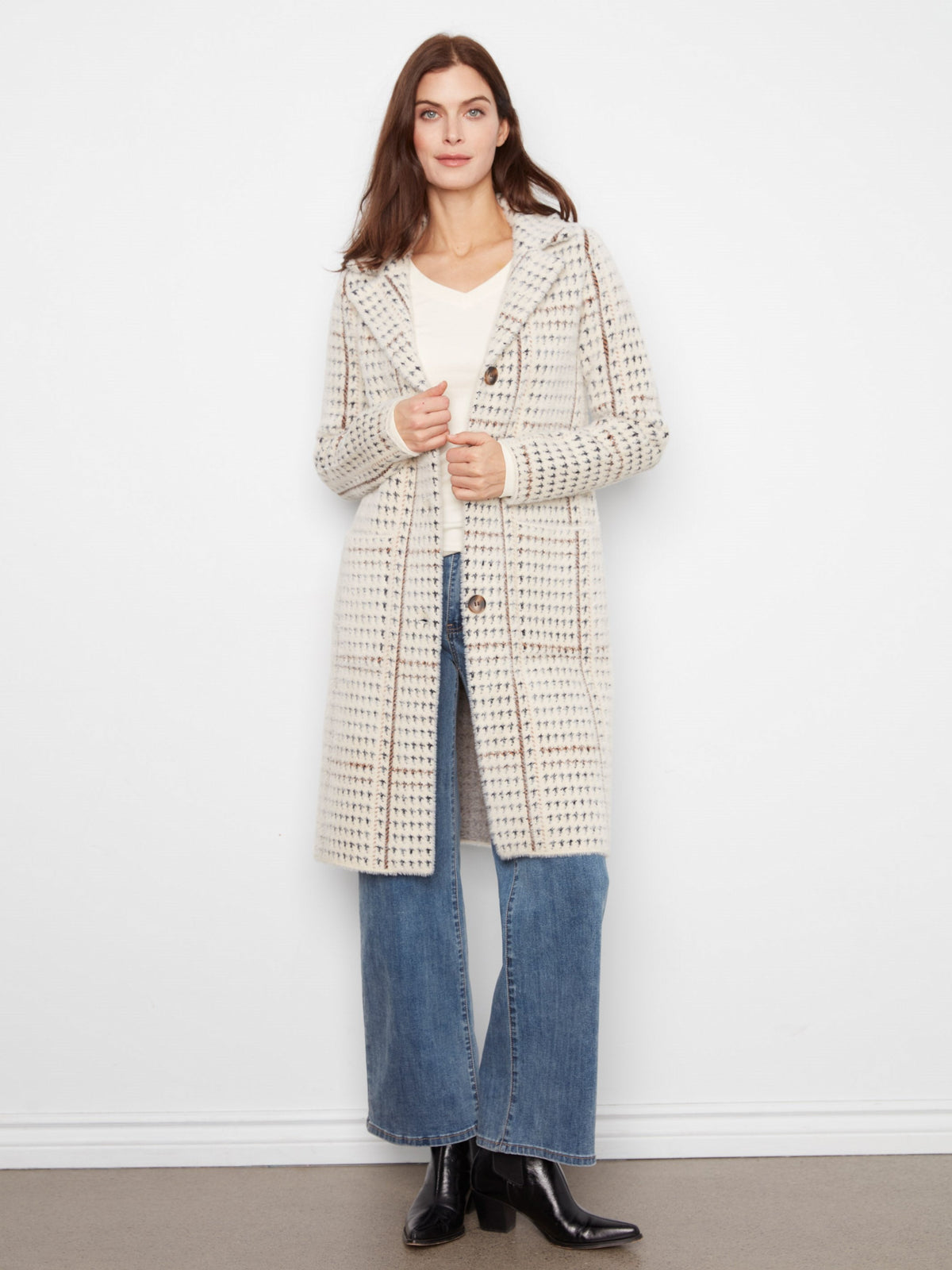 Long Plaid Knit Coatigan - Aberdeen