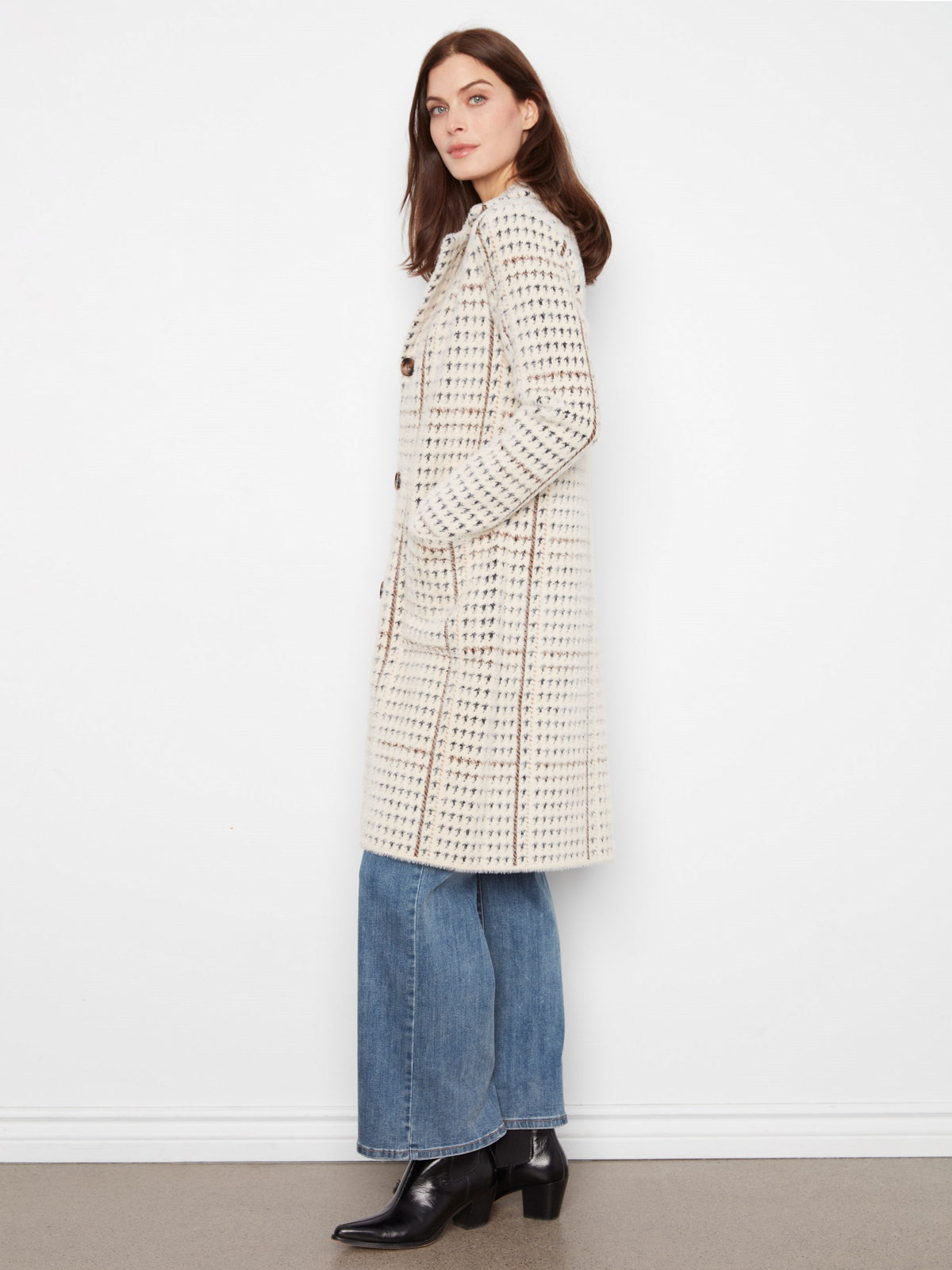 Long Plaid Knit Coatigan - Aberdeen