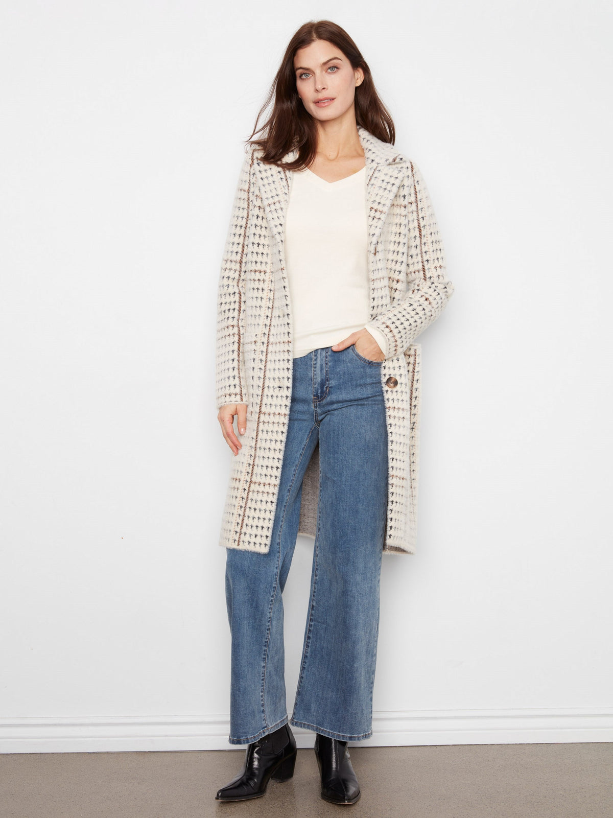 Long Plaid Knit Coatigan - Aberdeen