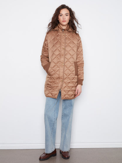 Long Hooded Puffer Jacket - Truffle