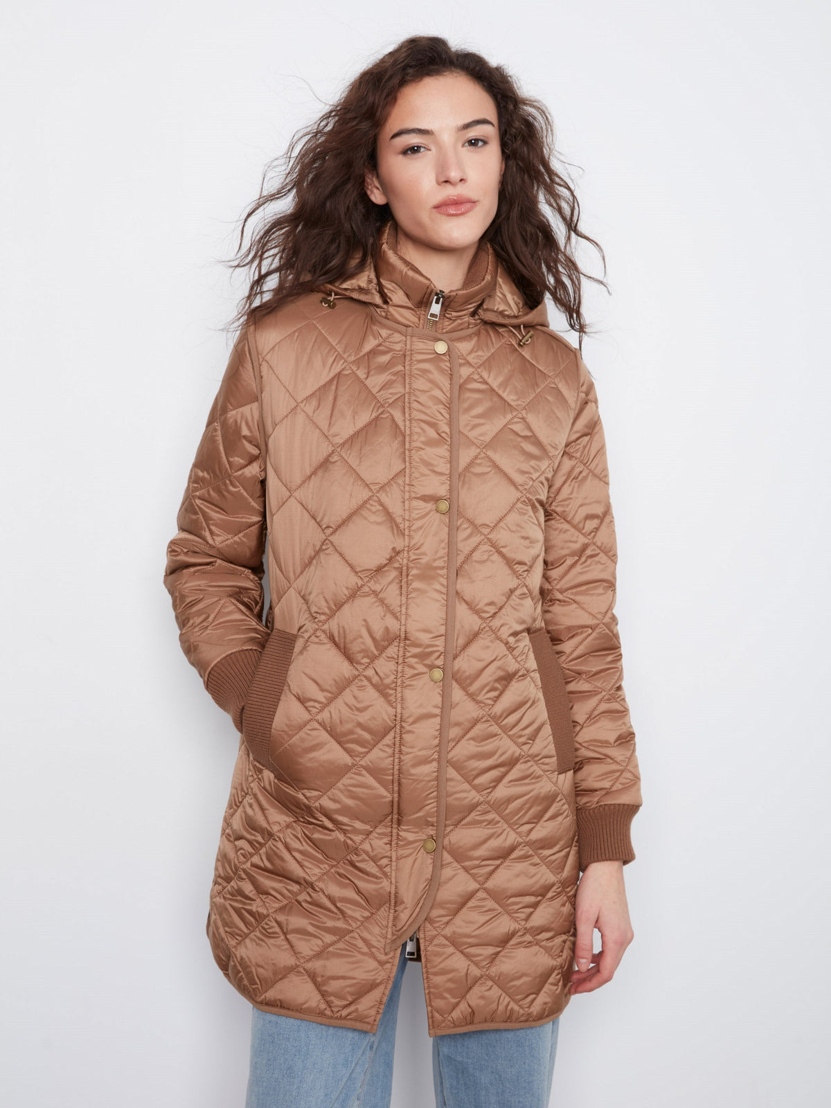 Long Hooded Puffer Jacket - Truffle