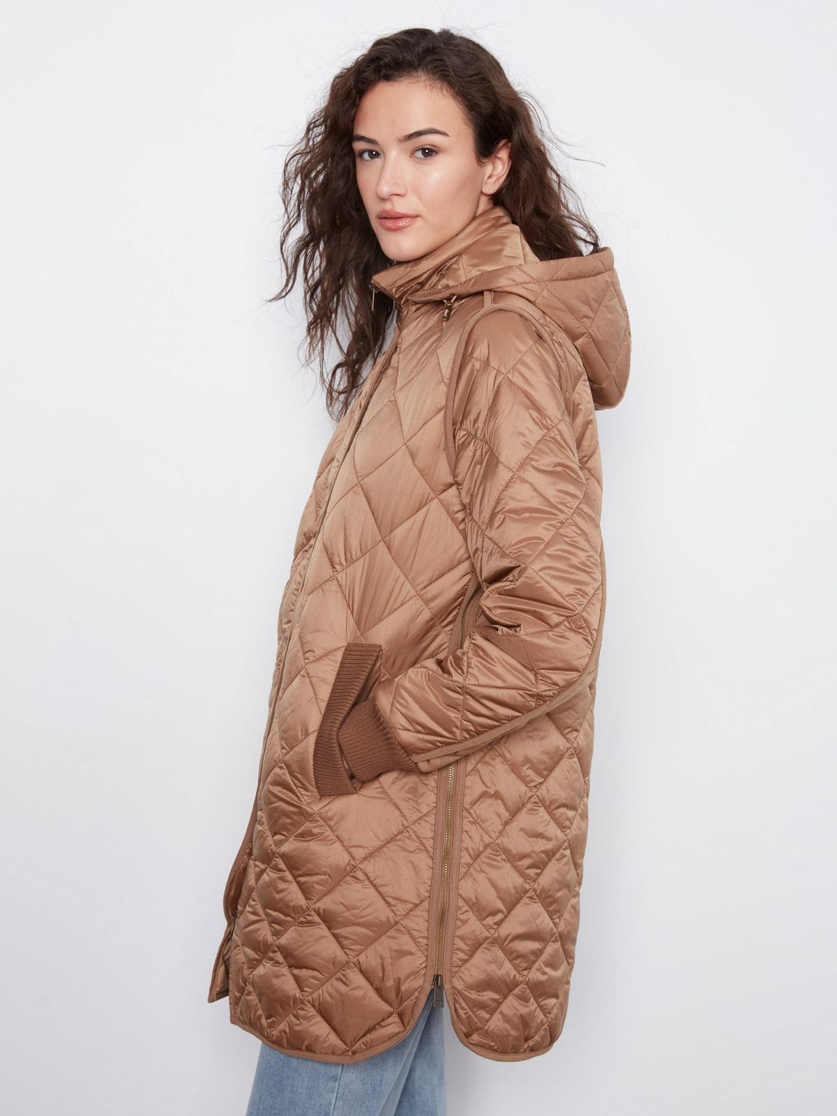 Long Hooded Puffer Jacket - Truffle