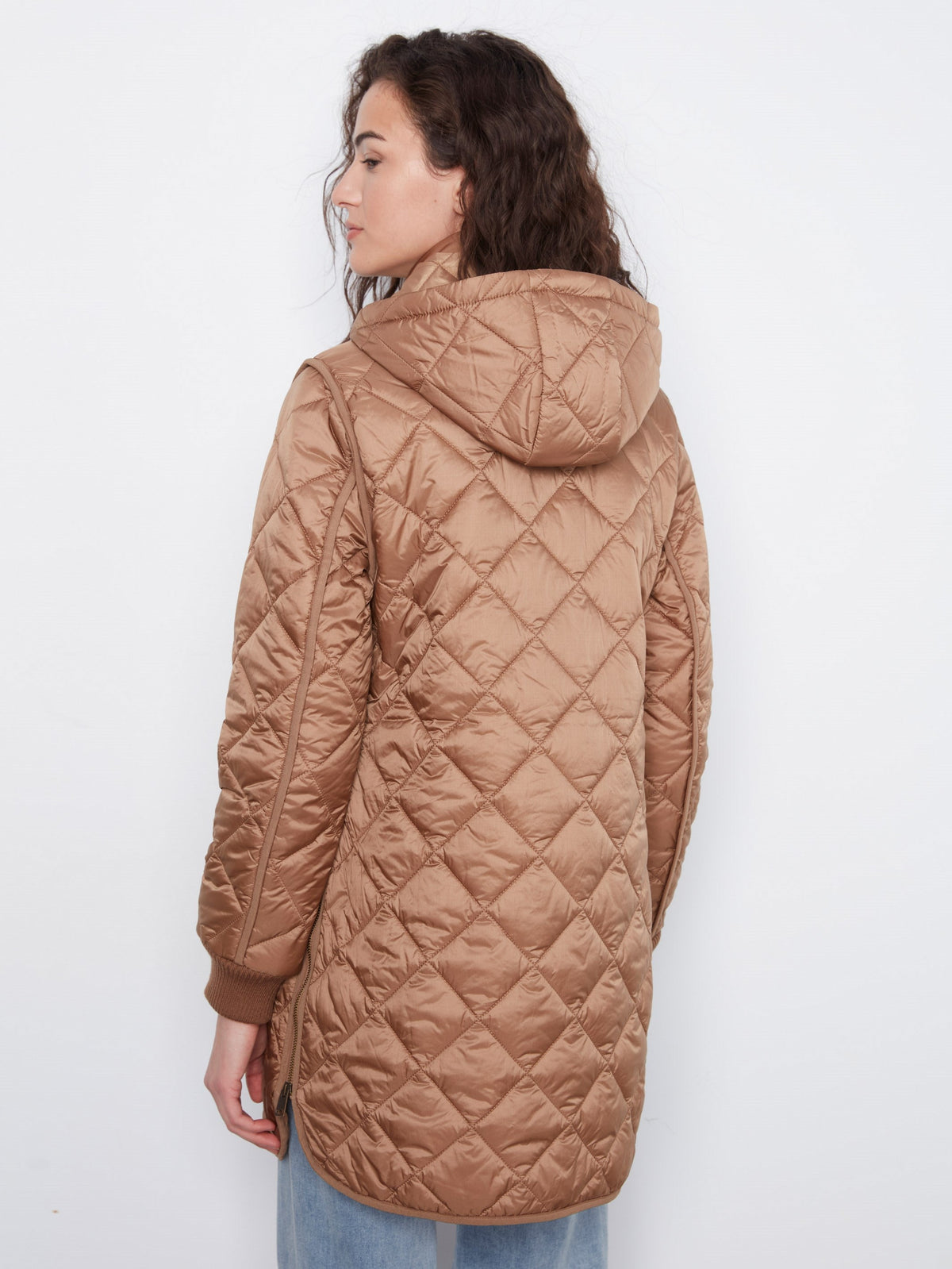 Long Hooded Puffer Jacket - Truffle