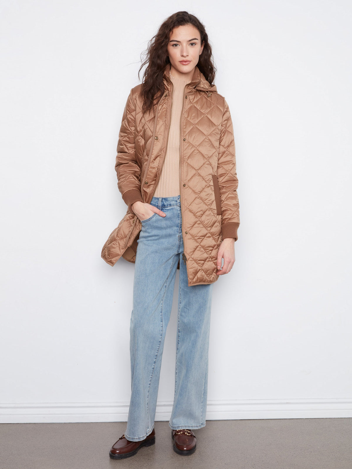 Long Hooded Puffer Jacket - Truffle