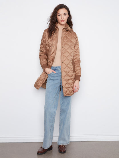 Long Hooded Puffer Jacket - Truffle