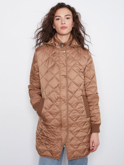 Long Hooded Puffer Jacket - Truffle