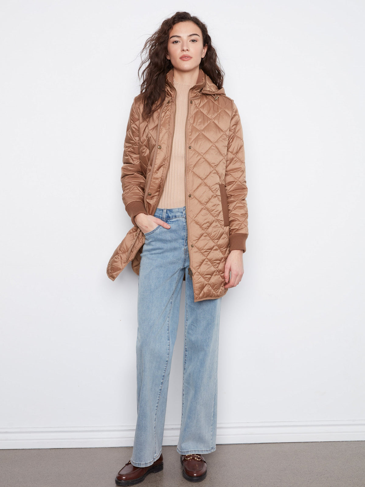 Long Hooded Puffer Jacket - Truffle