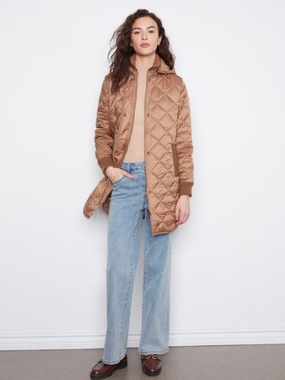 Long Hooded Puffer Jacket - Truffle