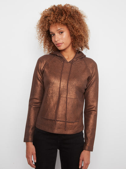 Metallic Knit Hoodie Sweater - Copper