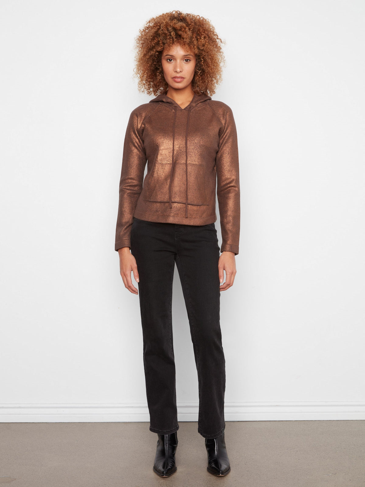 Metallic Knit Hoodie Sweater - Copper