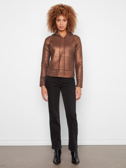 Metallic Knit Hoodie Sweater - Copper