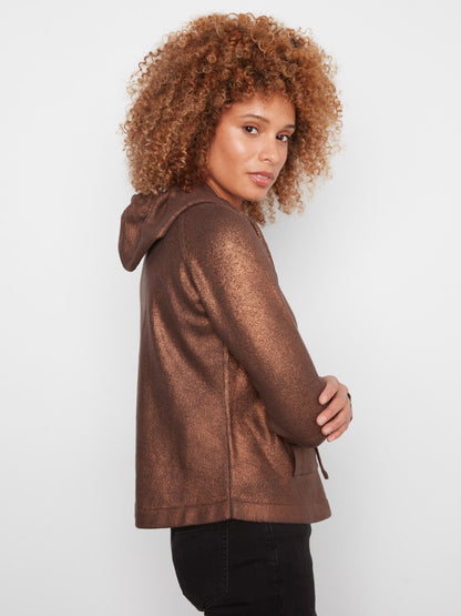 Metallic Knit Hoodie Sweater - Copper