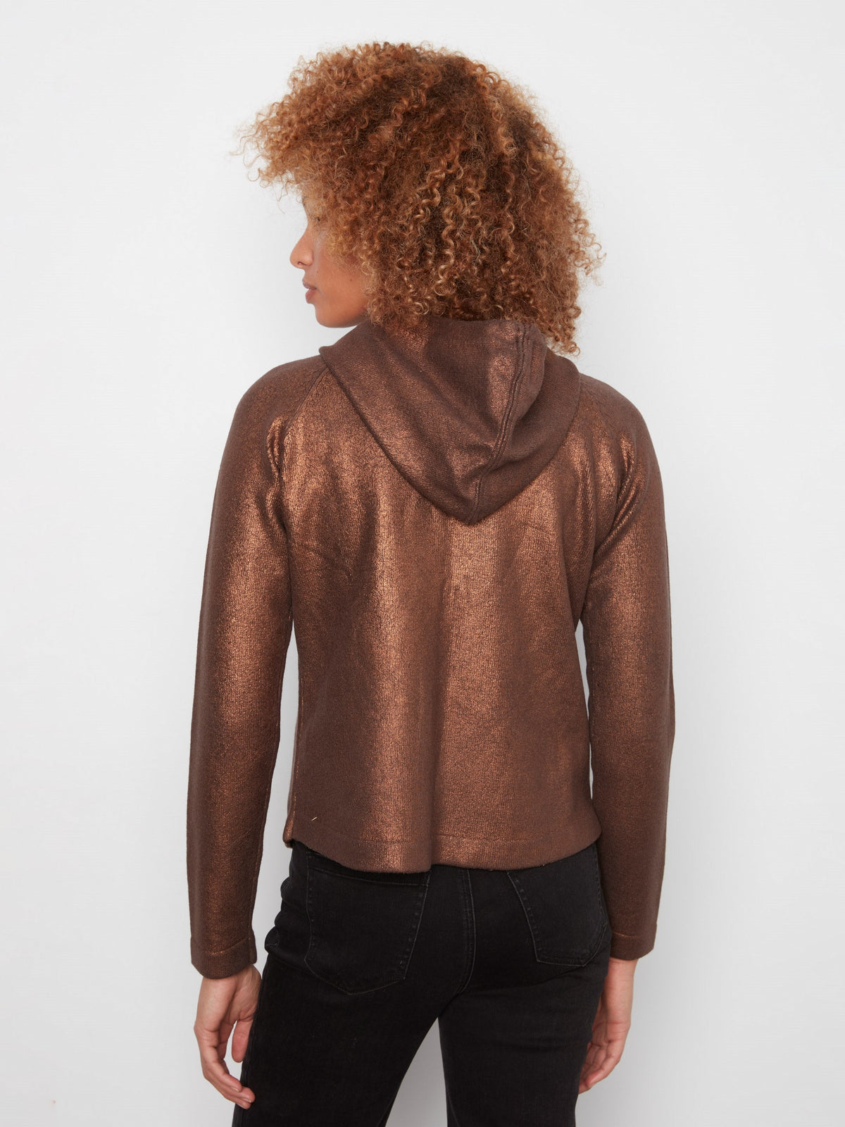 Metallic Knit Hoodie Sweater - Copper