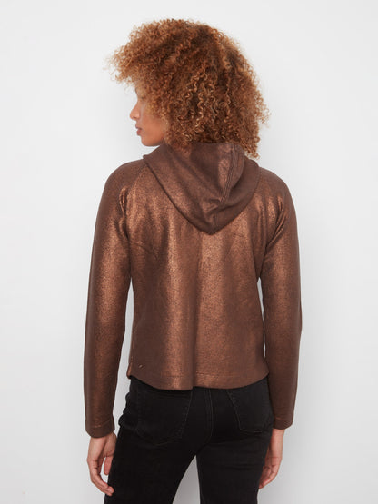 Metallic Knit Hoodie Sweater - Copper