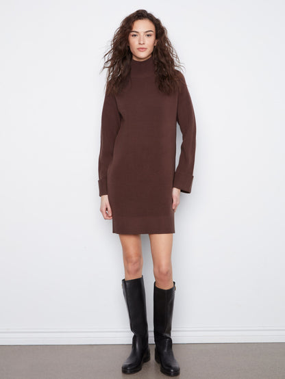 Mock Neck Sweater Dress - Coffee