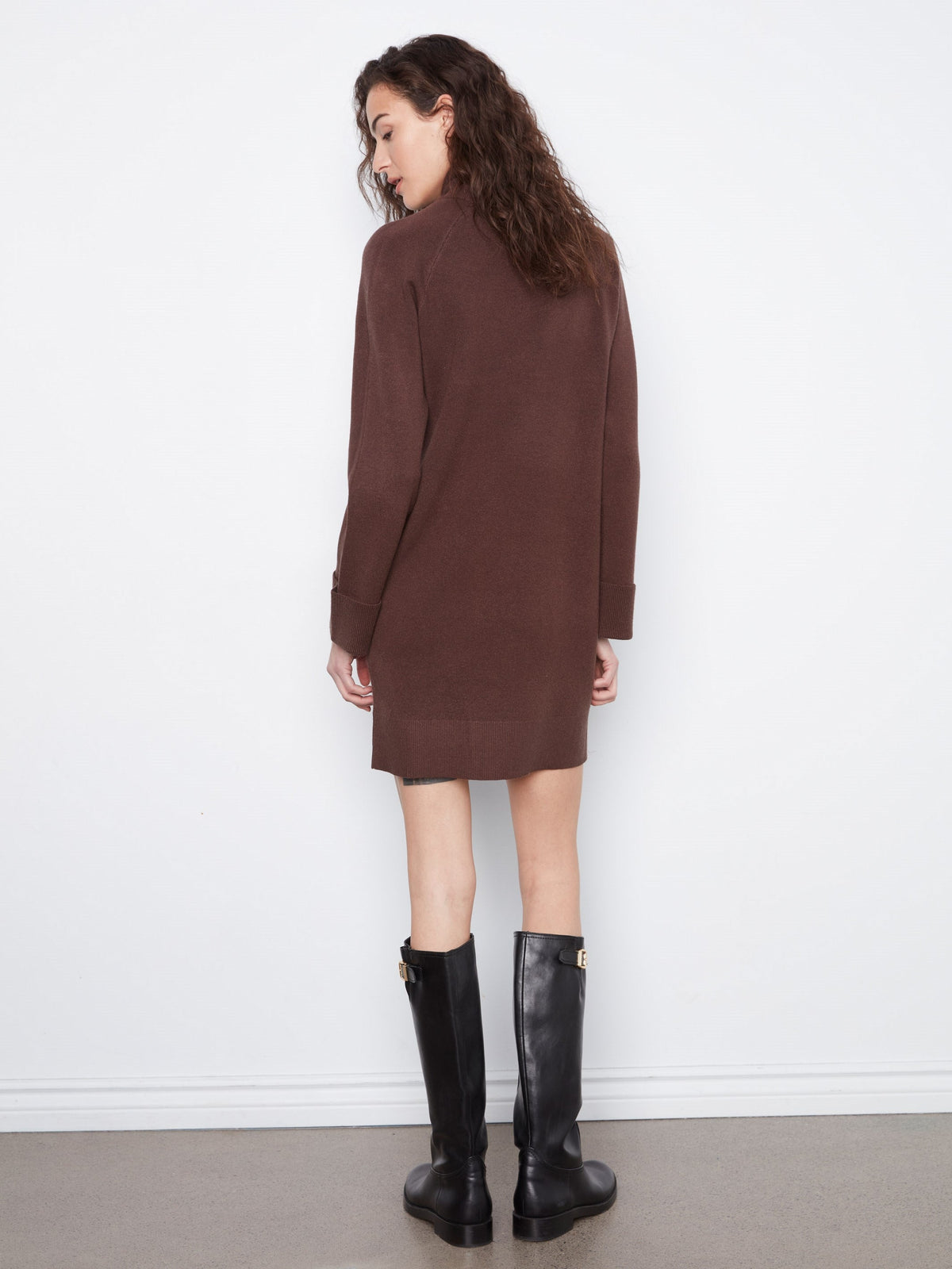 Mock Neck Sweater Dress - Coffee