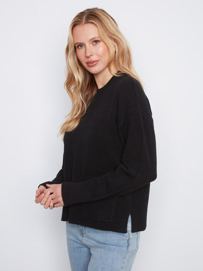 Patch Pocket Crew Neck Sweater - Black