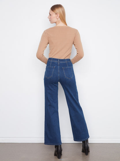 Patch Pocket Wide Leg Jeans - Indigo