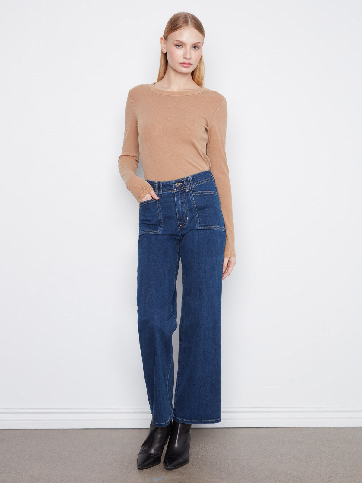 Patch Pocket Wide Leg Jeans - Indigo