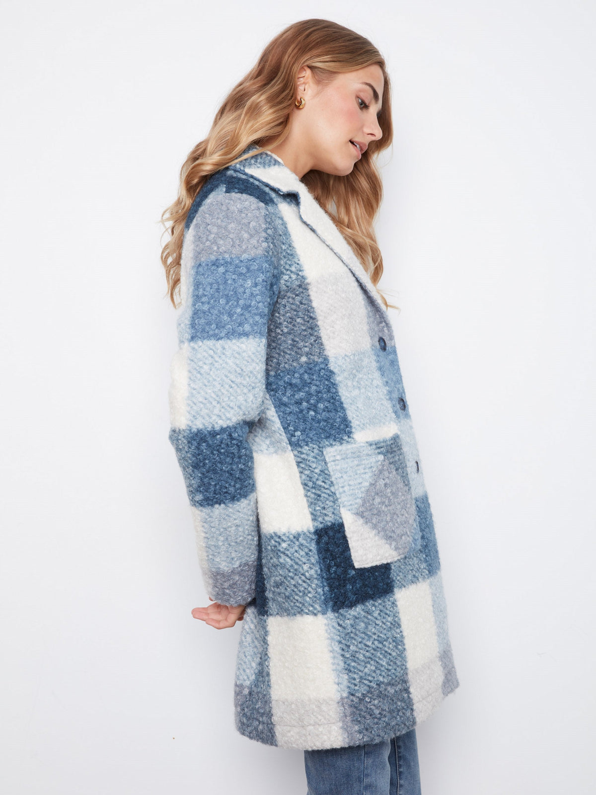 Plaid Bouclé Knit Coat - Storm