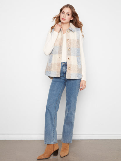 Plaid Bouclé Knit Vest - Celestial